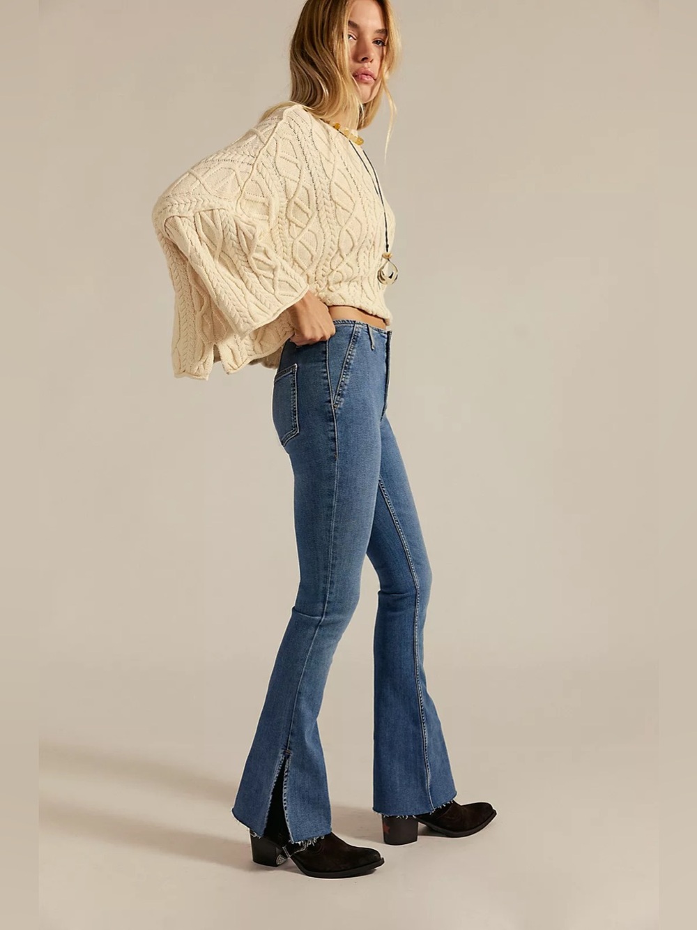 Free People We The Free Level Up Slit Flare Jeans — Medium Wash Denim
